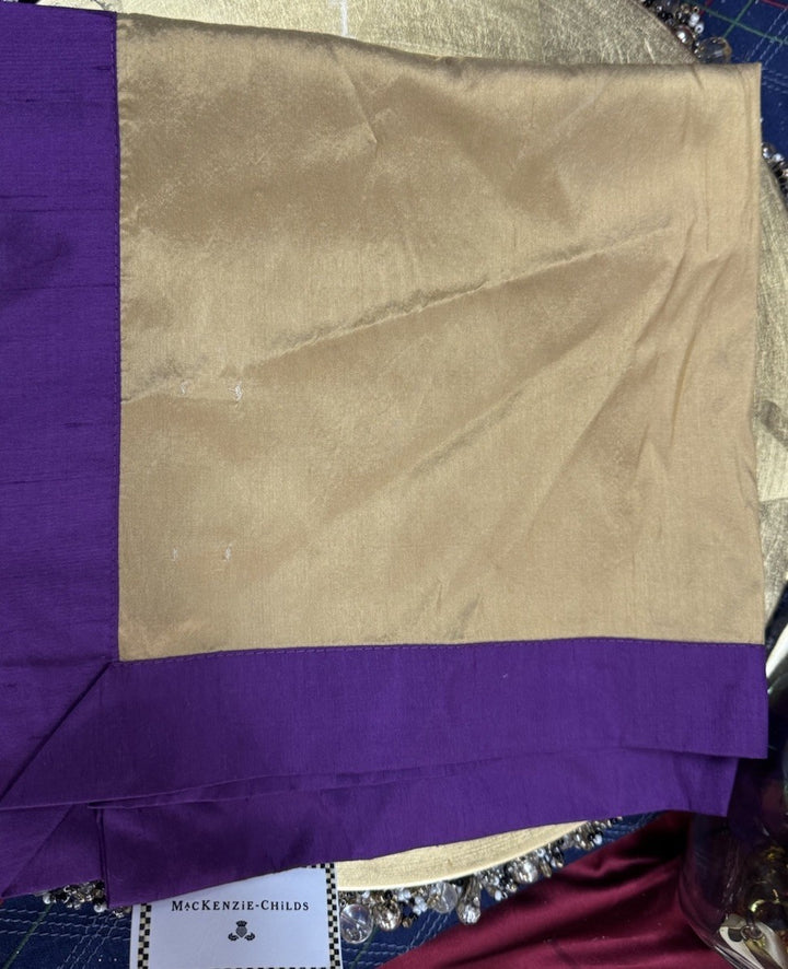 RETIRED Mackenzie Childs TRAPEZE Silk Square NAPKIN Plum And Gold- Set Of 4