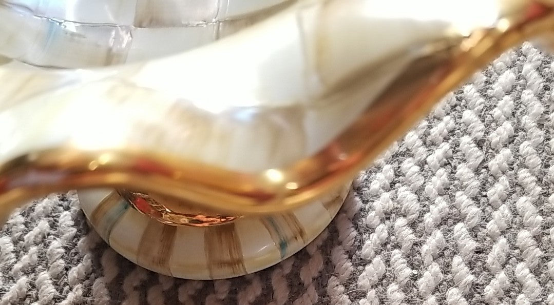 Mackenzie Childs 12” Wide Parchment check Fluted Ceramic Compote Retired