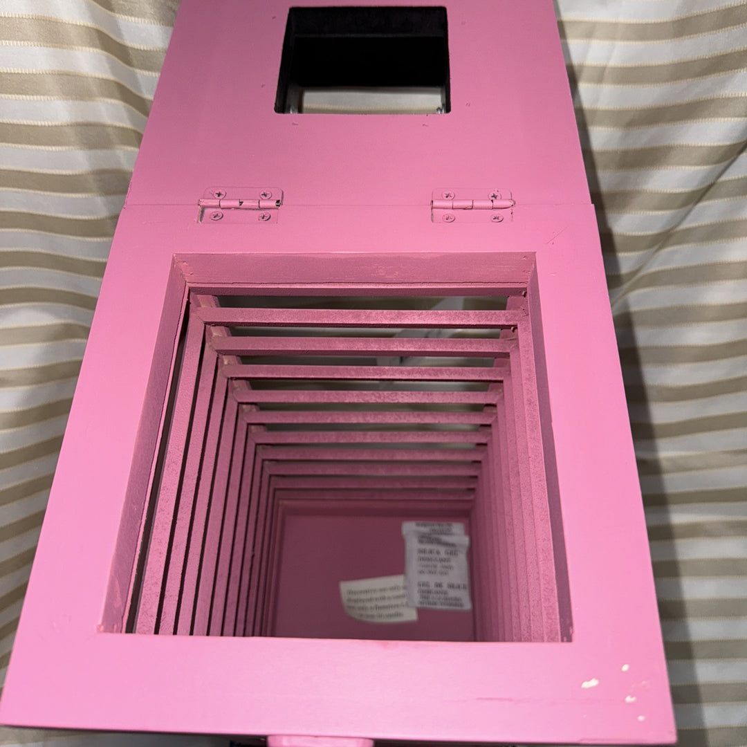 New Mackenzie Childs Small Pink Shutter Lantern  15.5” Tall- Courtly Stripe