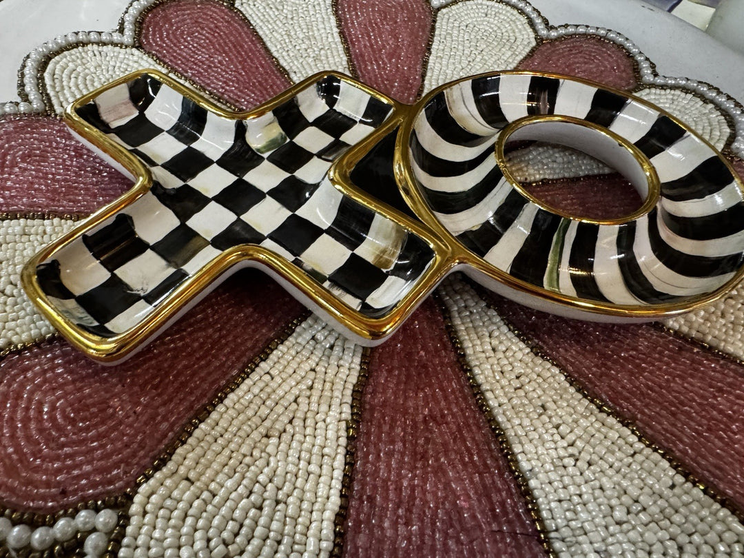 New MacKenzie Childs Courtly Check XO Trinket  Plate Ceramic Made In Aurora