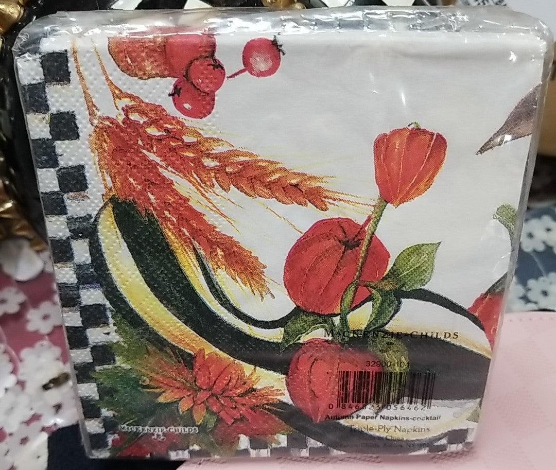 New Mackenzie Childs 5” Autumn Crow Paper Cocktail Napkins - 20 Pack New