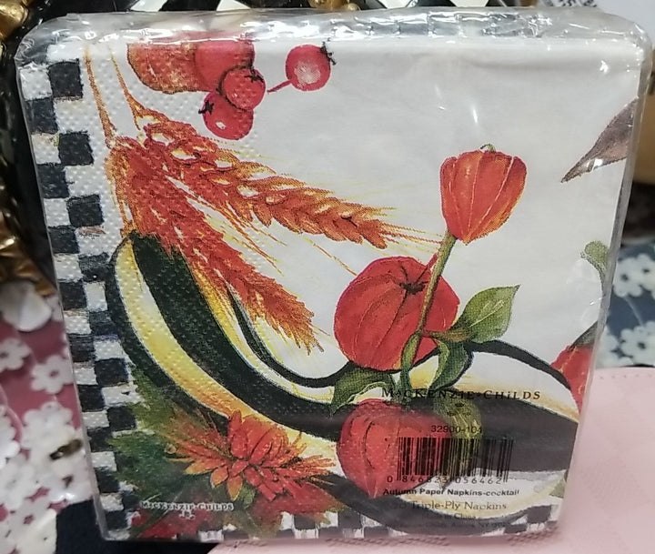 New Mackenzie Childs 5” Autumn Crow Paper Cocktail Napkins - 20 Pack New