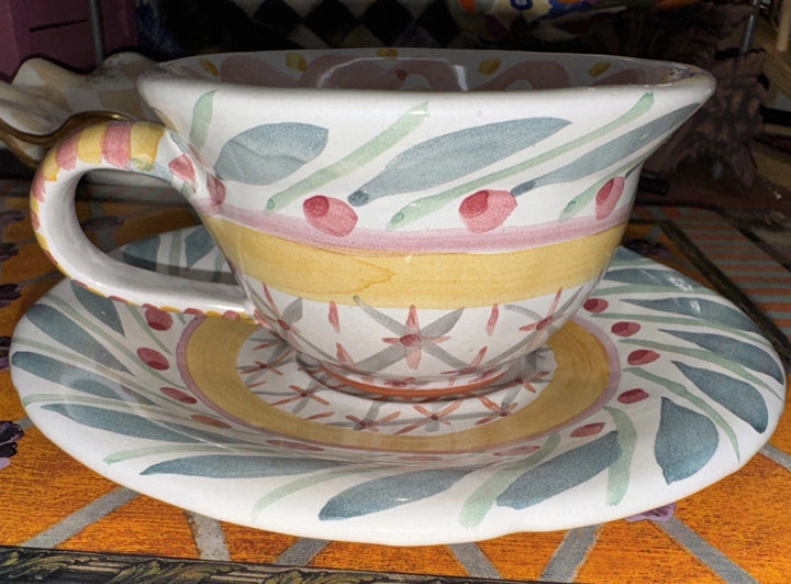 MacKenzie-Childs Brighton Pavillion Ceramic Teacup and Saucer Set 1990's Vintage