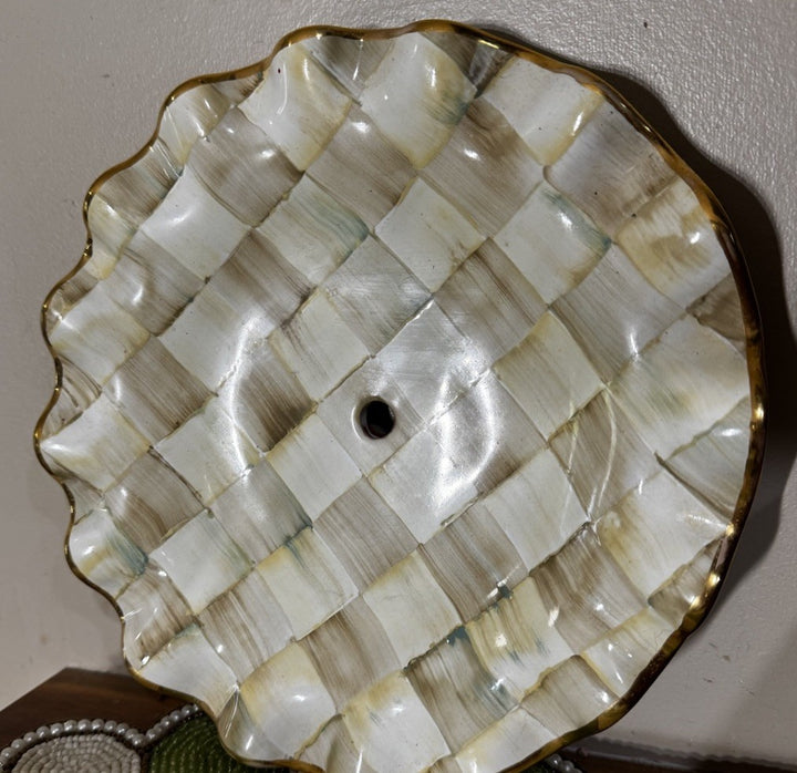 Mackenzie Childs Parchment Check Ceramic 9” Plate Fluted With Hole