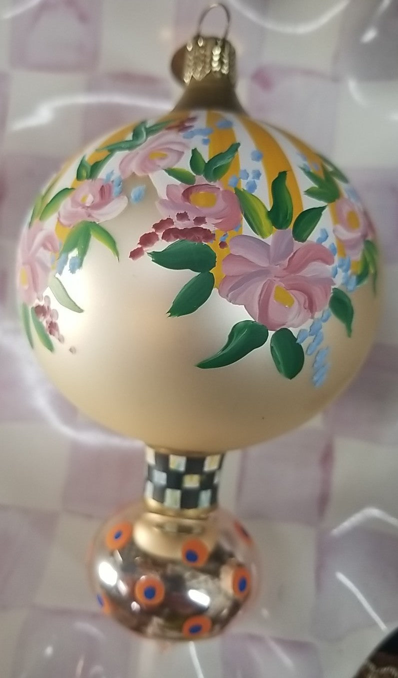 MacKenzie Childs Painted Awning Double Drop Glass Ornament