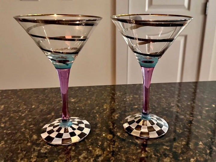 Mackenzie Childs -one  Martini Glass Whirligig-  Hand Blown Glass 7.25” Tall