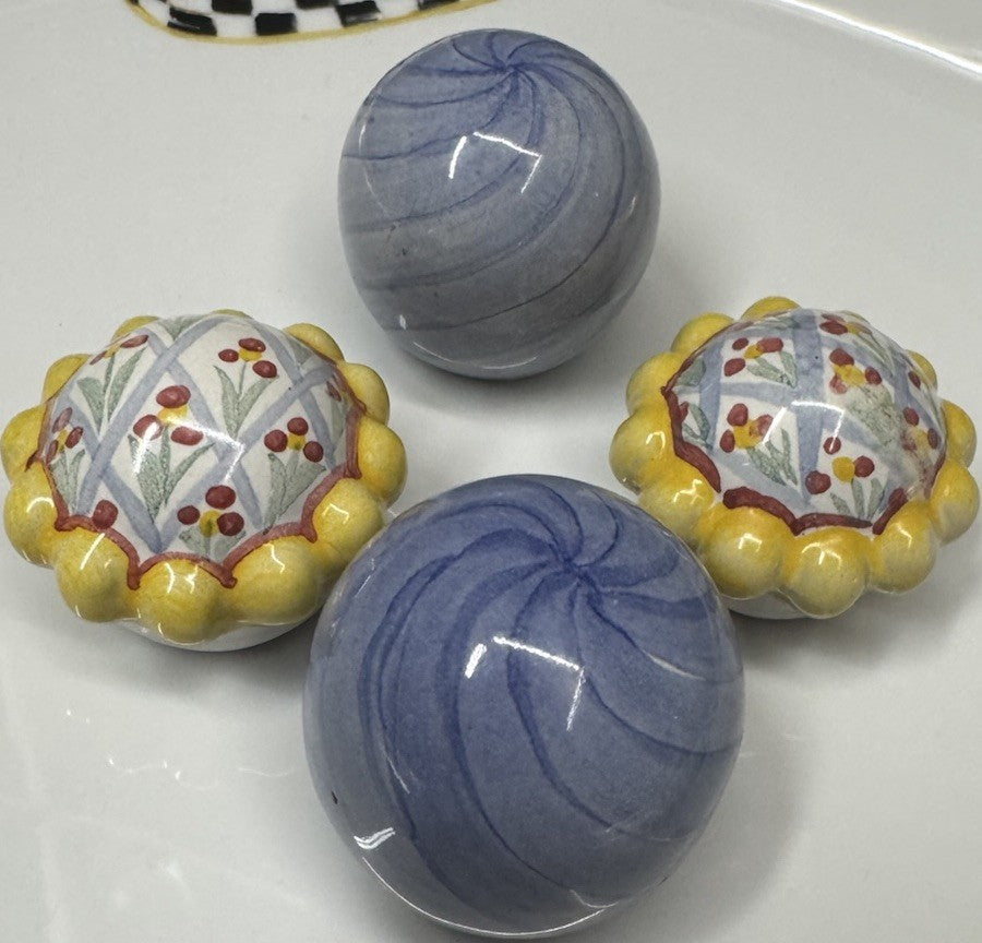 Mackenzie Childs Set Of 2 Light Blue Cabinet Knobs / Pulls Ceramic With Hardware