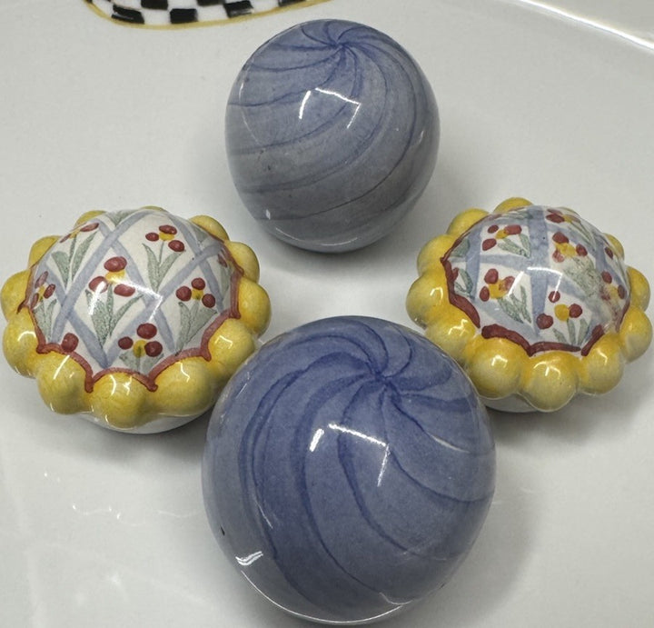 Mackenzie Childs Set Of 2 Light Blue Cabinet Knobs / Pulls Ceramic With Hardware