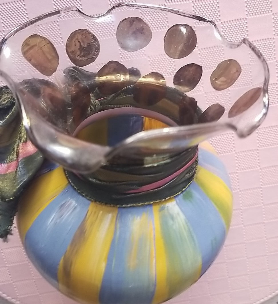 Mackenzie-Childs Heirloom Circus Fluted Glass Flower Vase 5.9"- Retired