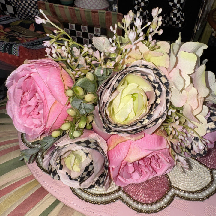 MacKENZIE CHILDS Pink Rose  Ranunculus BOUQUET Courtly Check RETIRED
