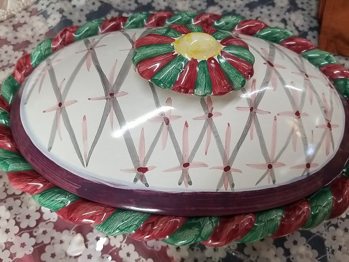 Retired  Mackenzie Childs Chicken Casserole  Dish With Lid - Ceramic- Read
