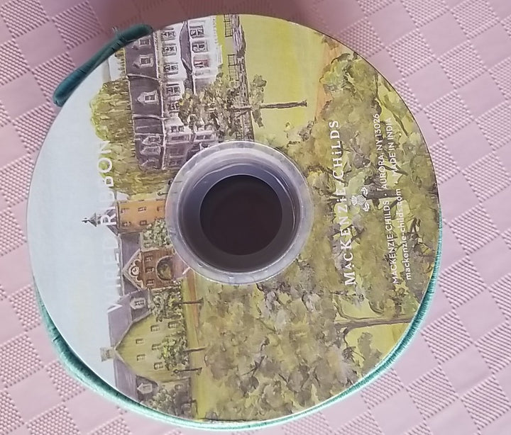 MacKenzie Childs Courtly Check Ribbon Aqua Blue Edge 2.5" Wide - Full Role New