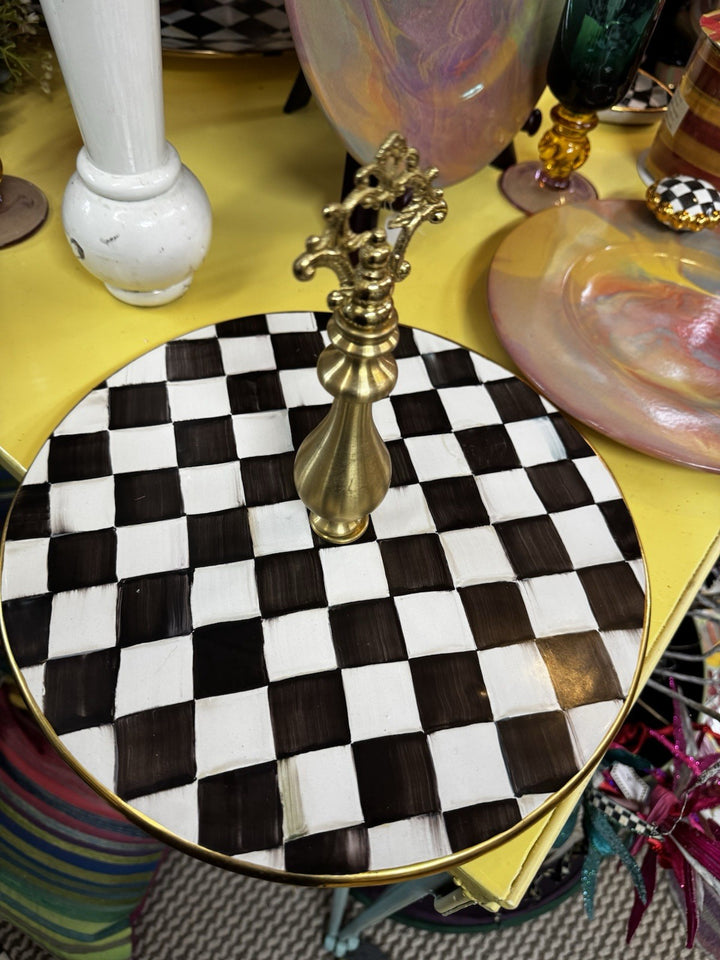 Mackenzie Childs Courtly Check Ceramic Cheese Course Retired Made In Aurora