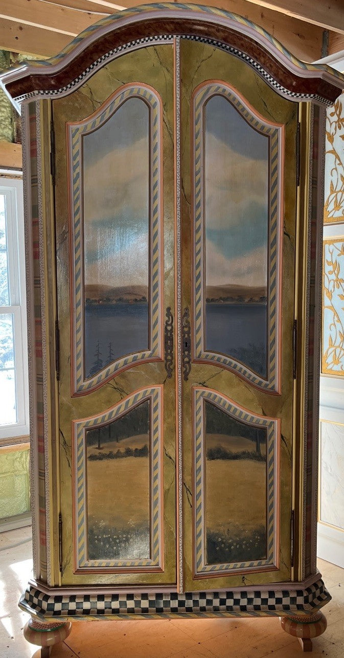 Mackenzie Childs Large Wood Hand painted   Armoire - Delivery Available