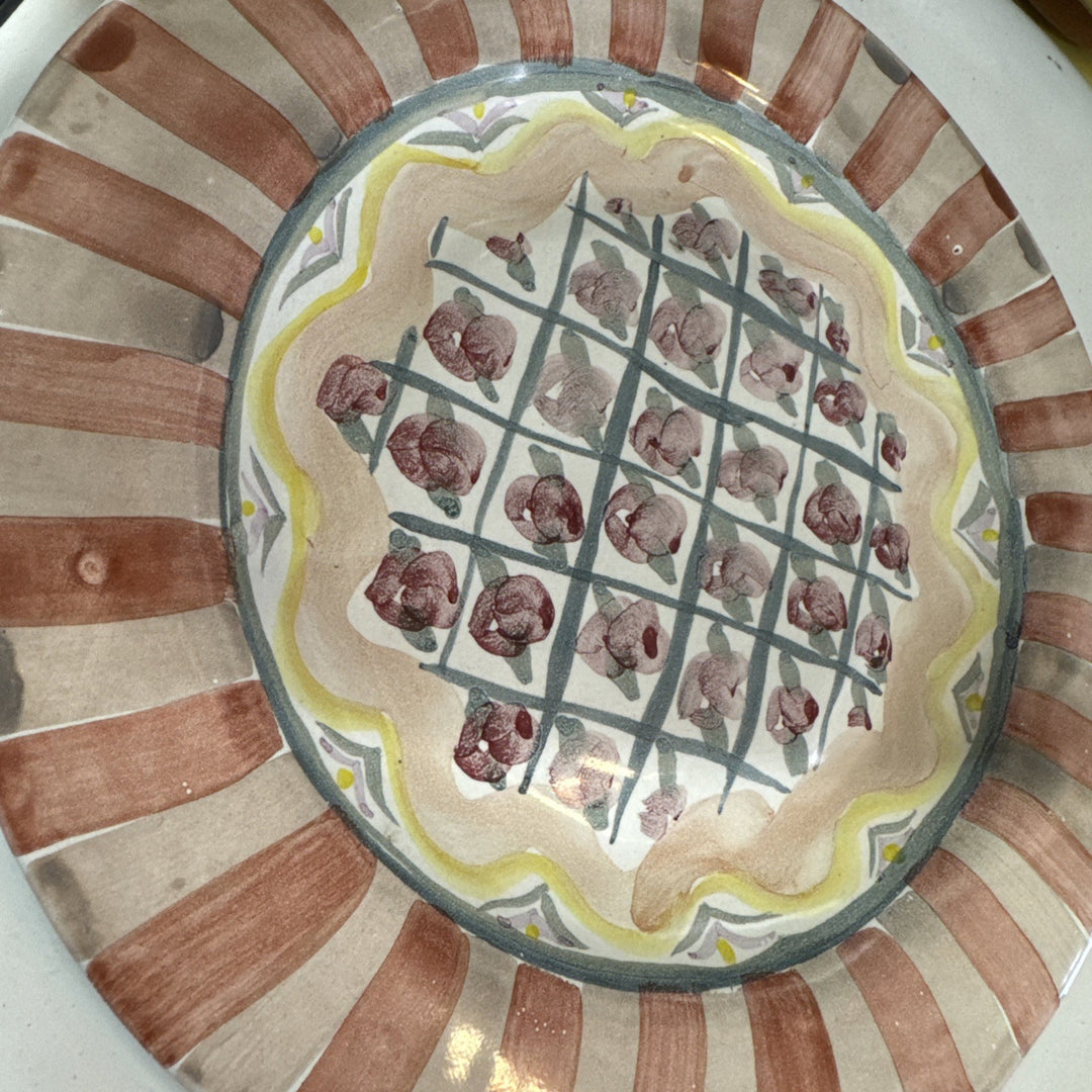 Mackenzie Childs Rose Cottage Ceramic Dinner Plate Flat Rim 11 3/4" - 1993