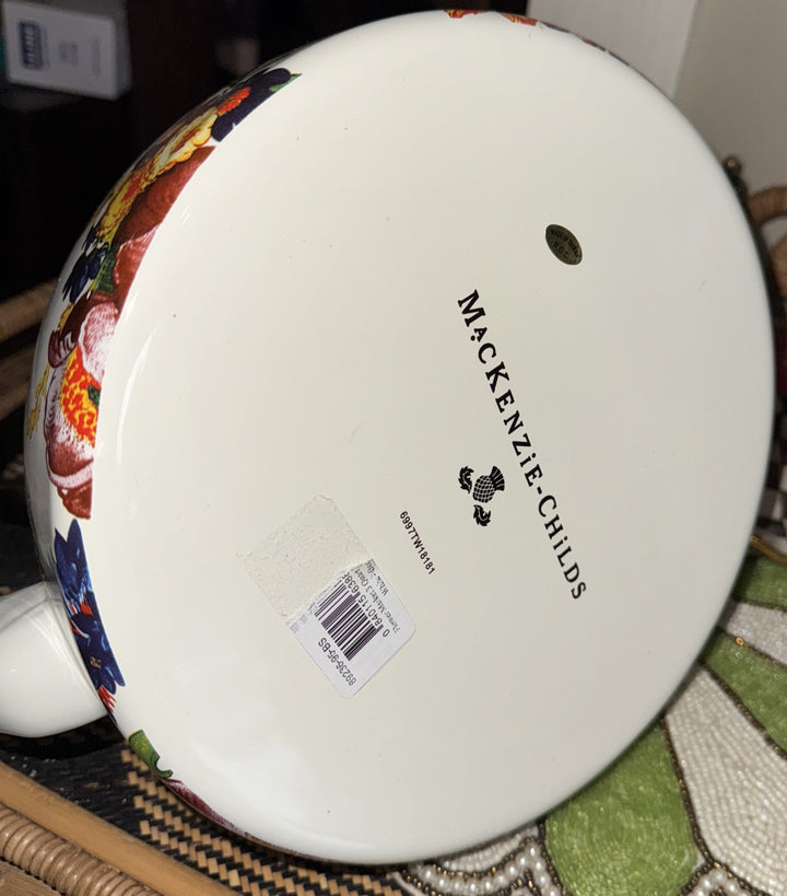 Mackenzie Childs White Flower Market Tea Kettle With Bird Knob 3 Quart New