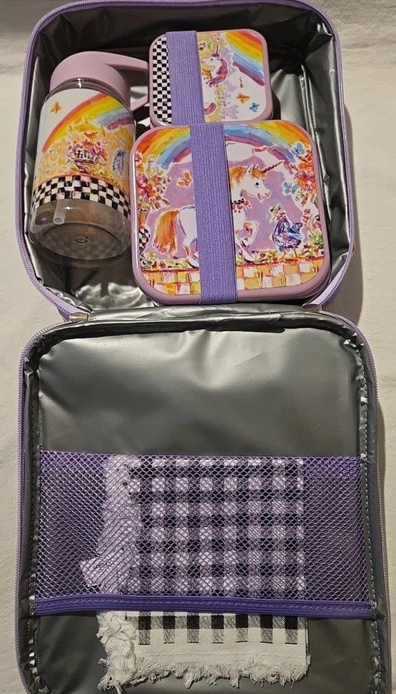 Hard to find MacKenzie-Childs Courtly Check Unicorn Lunch Box New with tags