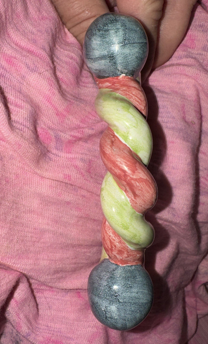 Mackenzie Childs  4.75 Twist Ceramic Handle Pull Knob Blue, Green Pink