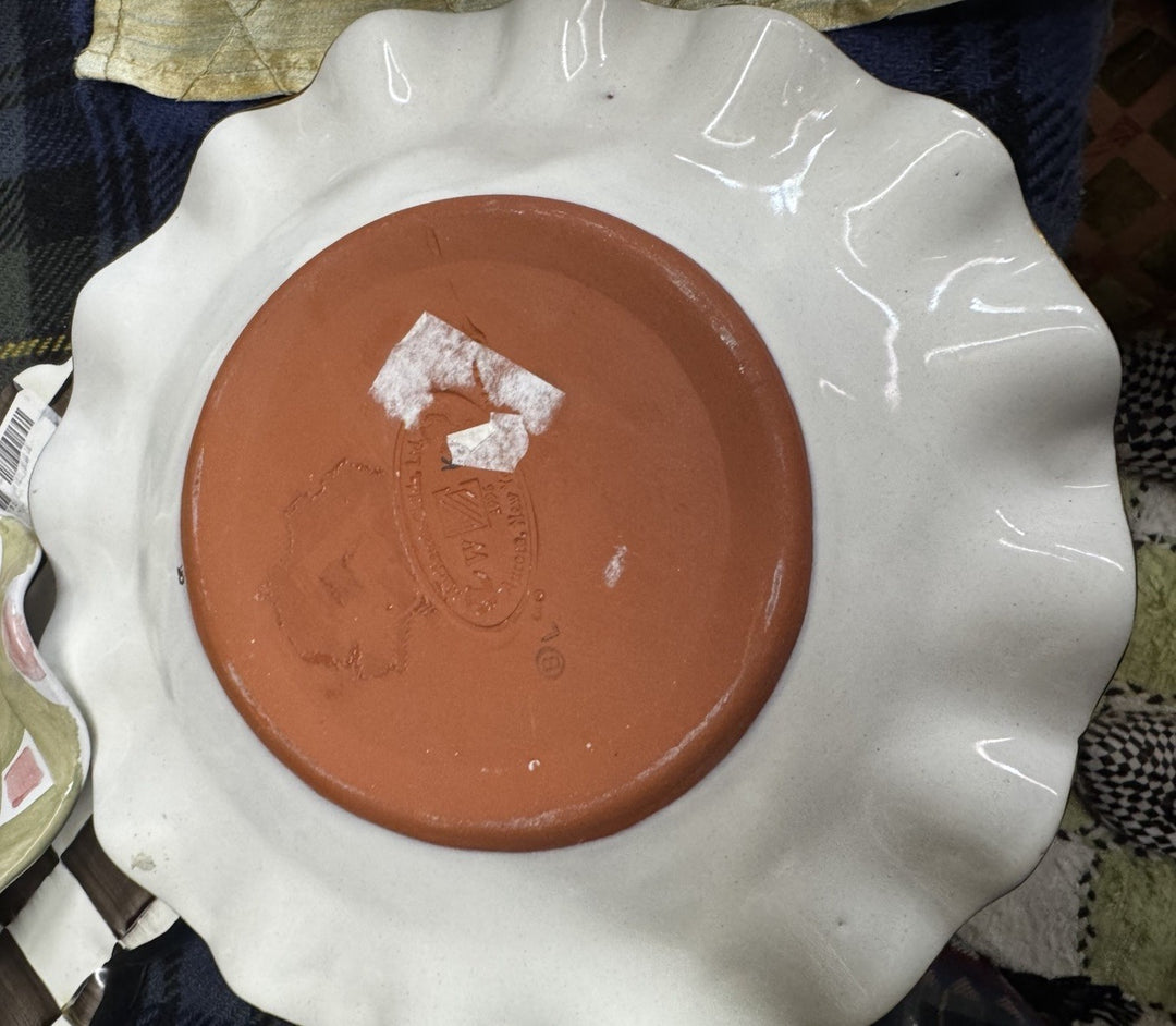 9” Mackenzie Childs Fluted Marmalade Orange Honeymoon Salad  Plate With Gold Rim