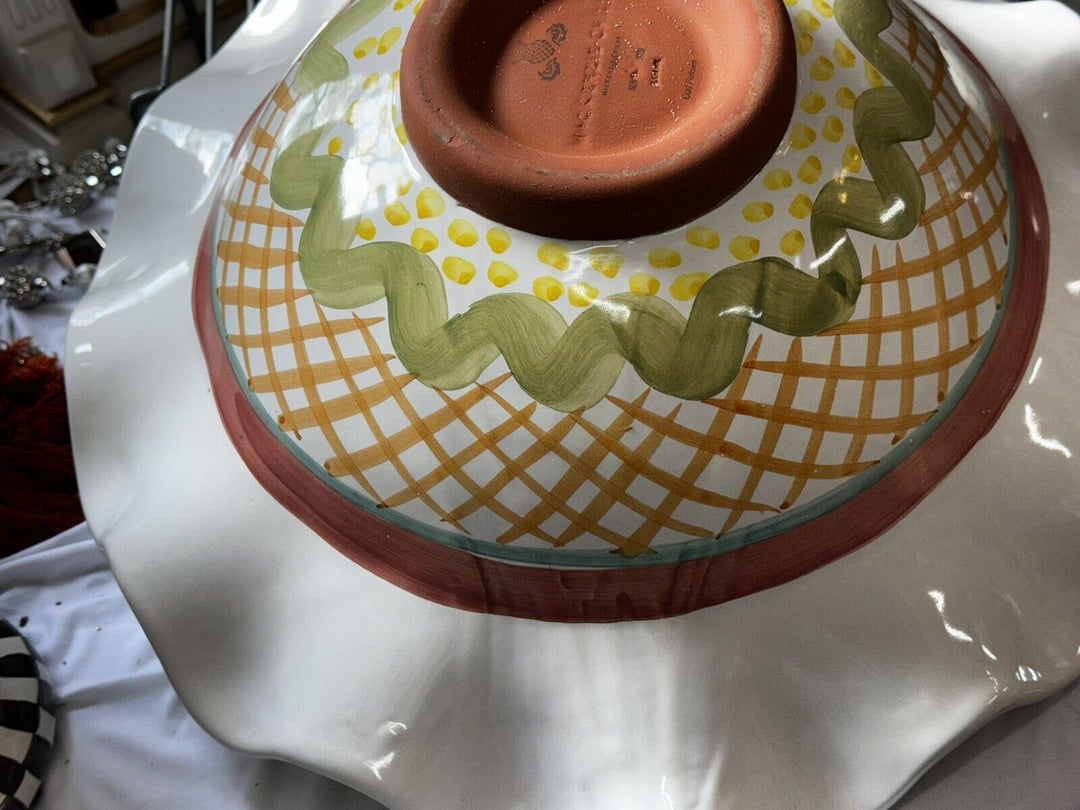 MacKenzie Childs Odd Fellows  Large Serving Bowl-18” Ceramic Fluted Retired