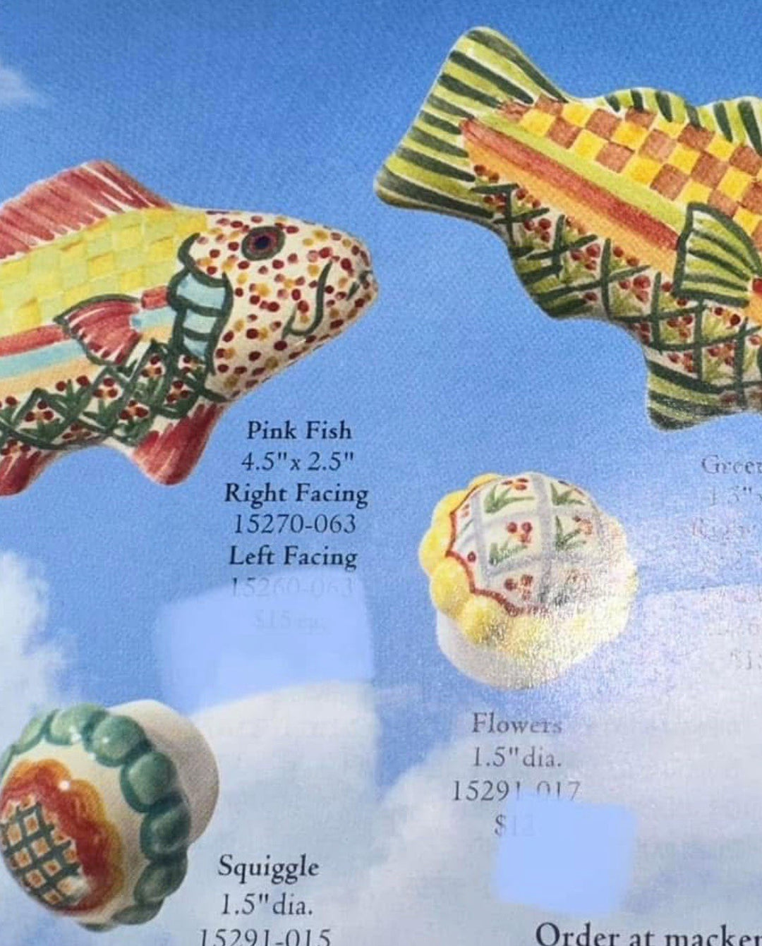 Mackenzie Childs Majolica 1.5 ”  Flowers Multicolor Set 2 Knobs Pulls +Hardware