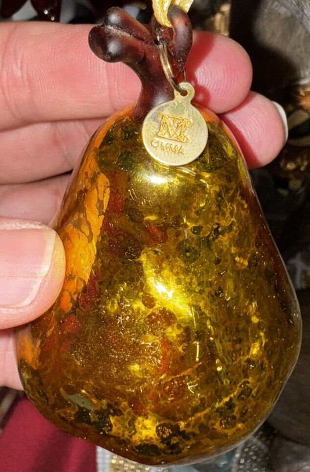 Vintage MMA Metropolitan Museum Of Art Christmas Ornament Hand Blown Glass Pear
