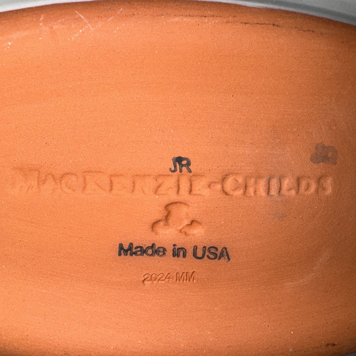 Mackenzie Childs Ceramic Parchment Check Fluted Oval Platter 6” X 9”