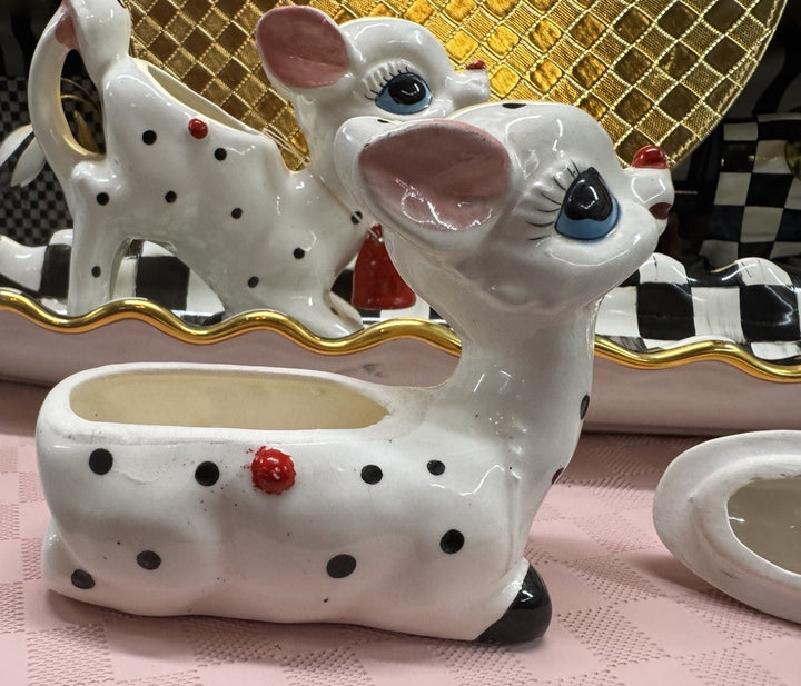 Rare VINTAGE Anthropomorphic Deer  Sugar Dish With Lid & Creamer Set- Excellent