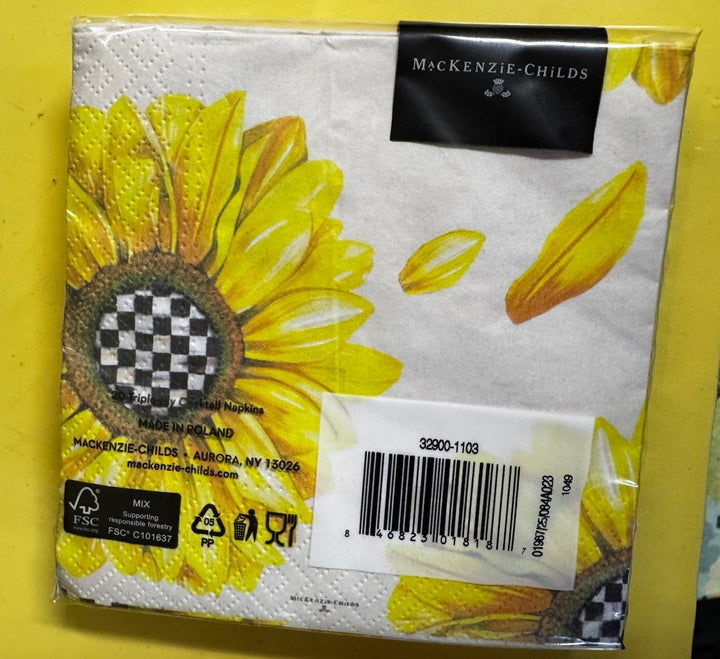 Mackenzie Childs  Courtly Check Sunflower  Paper Cocktail Napkins 20 pack, NEW