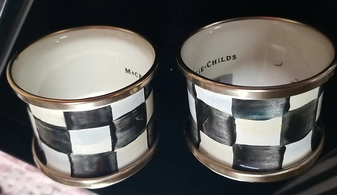 Mackenzie Childs Enamel Napkin Rings Set 2-new Courtly Check
