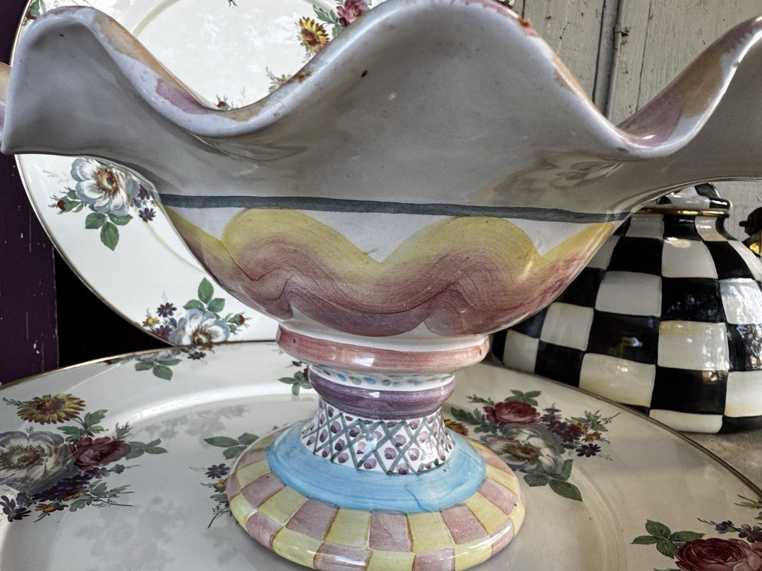 Vintage Mackenzie Childs Kukenhoff Compote Fruit Bowl Pedestal 12"- 2001