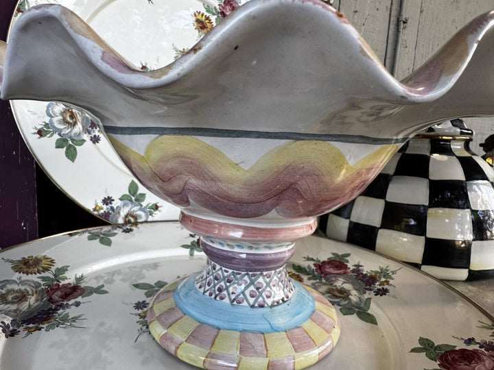 Vintage Mackenzie Childs Kukenhoff Compote Fruit Bowl Pedestal 12"- 2001