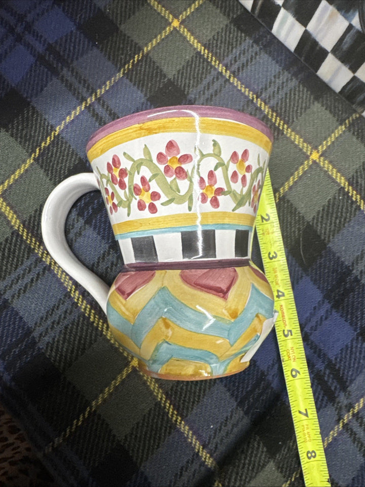 NEW Mackenzie Childs Hitchcock Field TAYLOR MUG Only Hand Painted Majolica