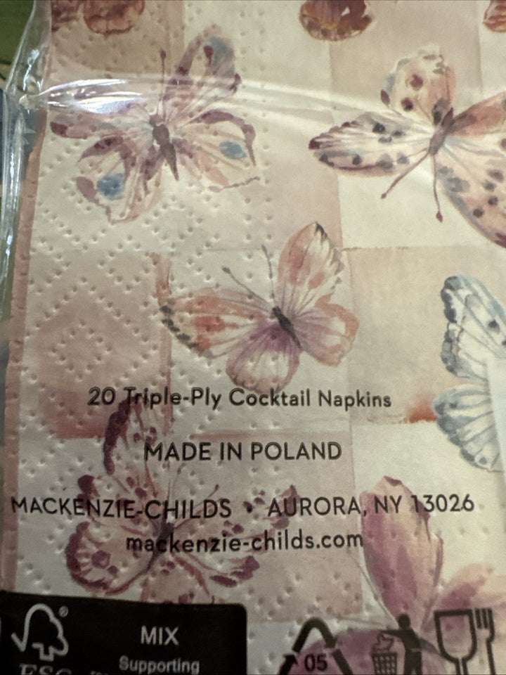 MacKENZIE CHILDS Butterfly Hill    Cocktail Paper Napkins Pack Of 20- Nip