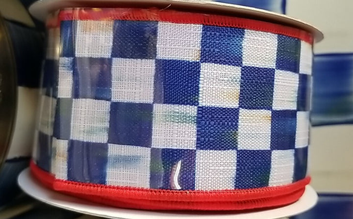 MacKenzie Childs 1 Roll Royal  Check Ribbon And Red  2”wide-10yards Roll