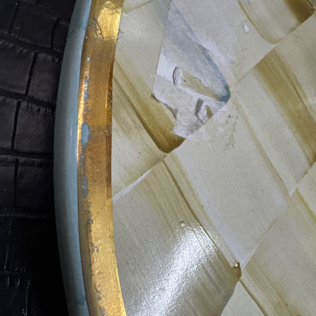 Mackenzie Childs Parchment  Check Ceramic Cheese Course Retired- Read Defect