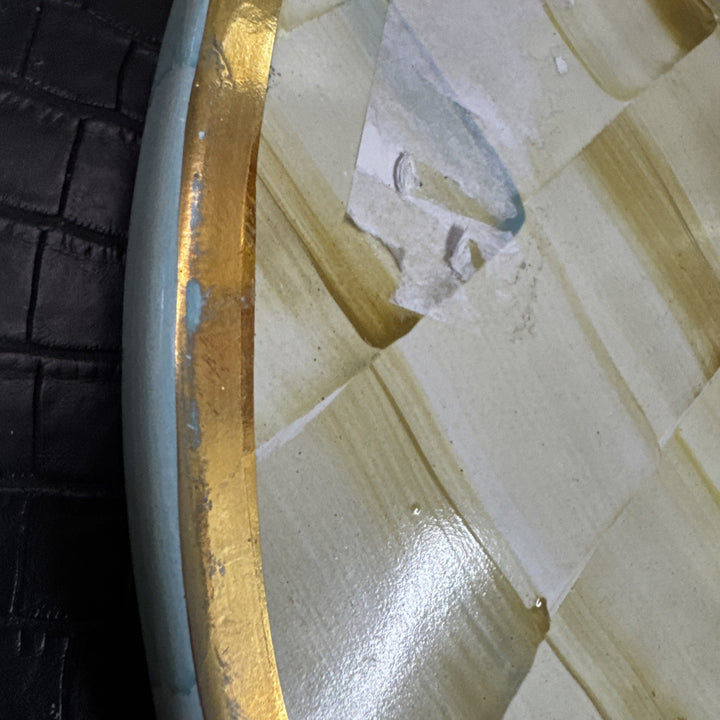 Mackenzie Childs Parchment  Check Ceramic Cheese Course Retired- Read Defect
