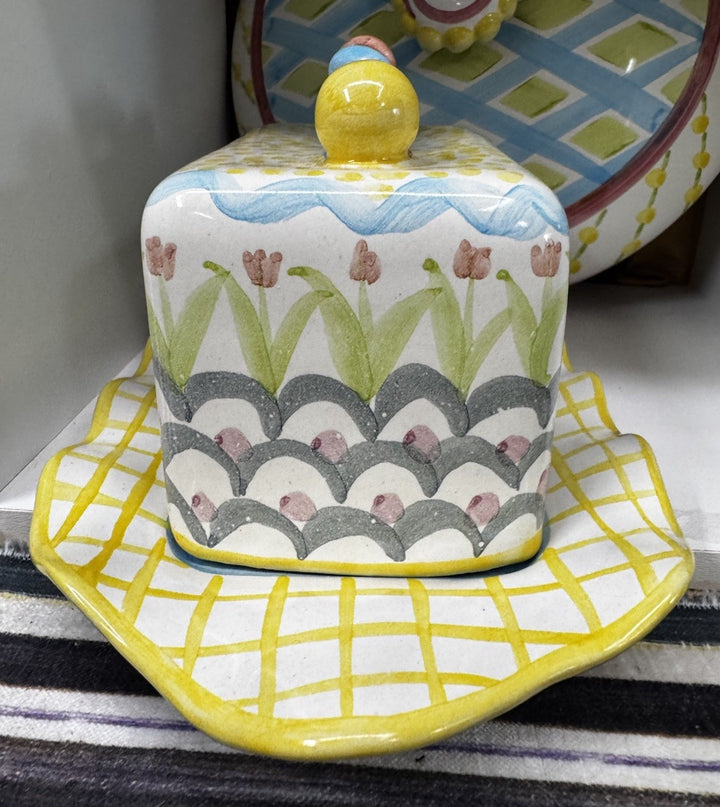 Mackenzie Childs Vintage Ceramic Taylor  KING FERRY Covered Butter Dish 2000