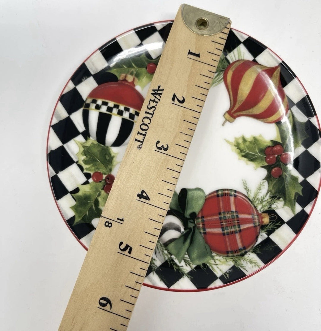 NWT Mackenzie Childs Deck The Halls Appetizer Plates 5.5" Set of 4 Christmas