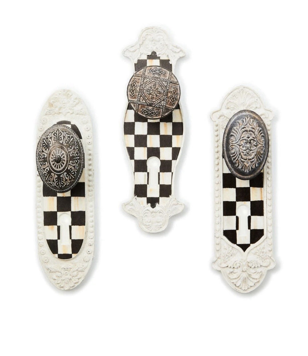 Brand New Mackenzie Childs Courtly Door Knob Hooks, Set of 3