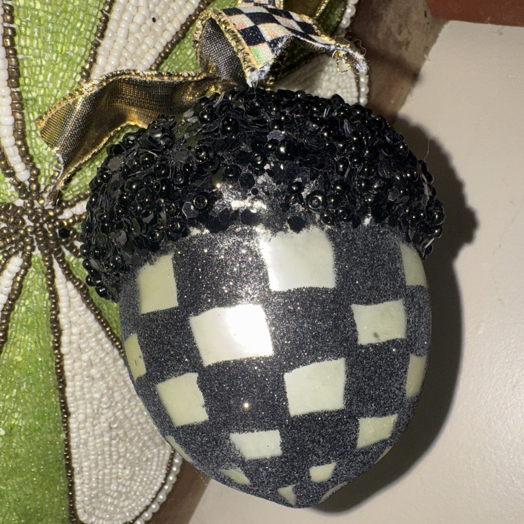 MacKenzie Childs Courtly Check Christmas Acorn Ornament- New In Box