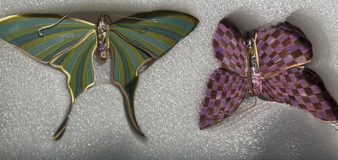 MACKENZIE CHILDS Butterflies Trio Hanging Wall Decor Field Set Nib Butterfly