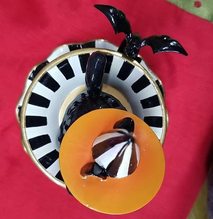 MacKenzie Childs Halloween Cat Teacup Figurine