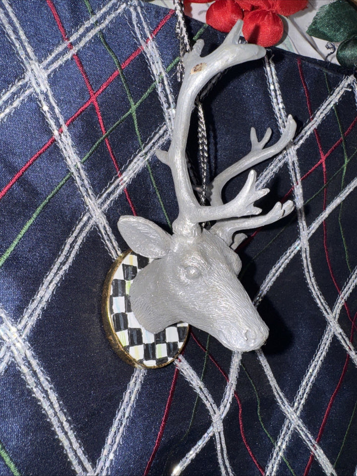 Mackenzie Childs Deer  Head Courtly Check Ornament
