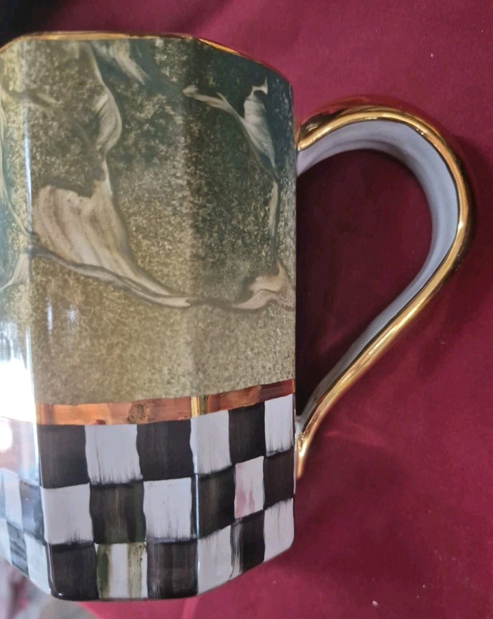 MacKenzie-Childs Cheltenham Ceramic Mug With Courtly Check And Gold Trim