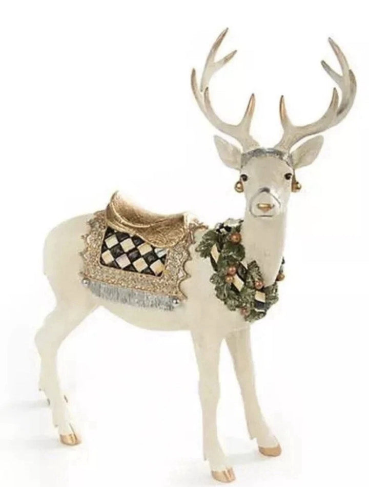 Mackenzie Childs Set Of 2 Winter White Stag Standing And Matching Resting Stag