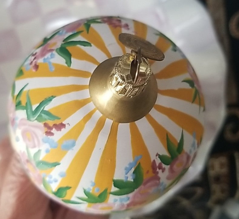 MacKenzie Childs Painted Awning Double Drop Glass Ornament