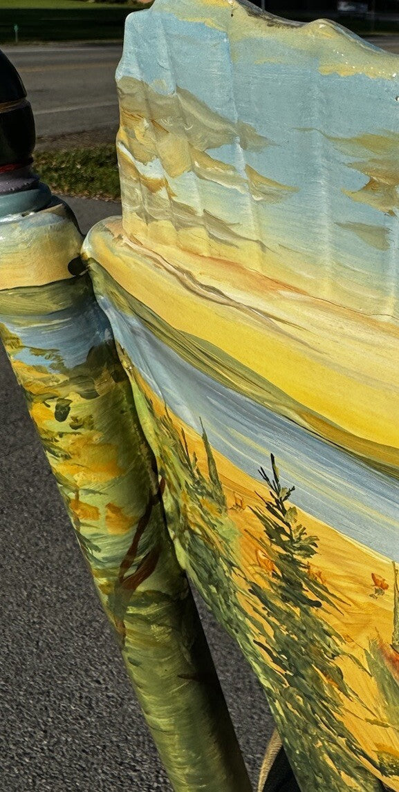 MacKenzie-Childs FOREST Fish   BARSTOOL With Fish BACK  RARE- Hand Painted