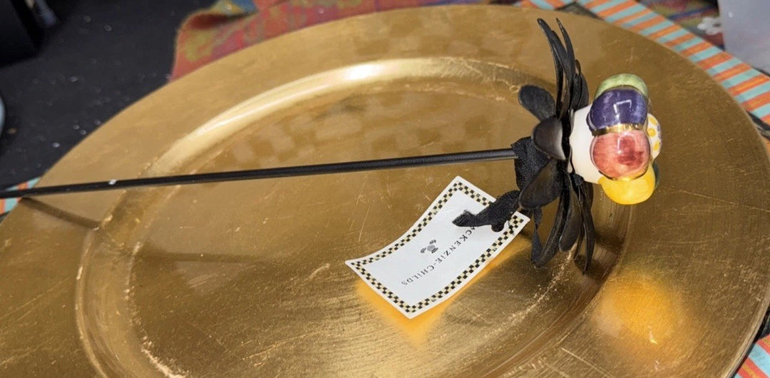 MacKenzie Childs 1.5 ” Rosie Posie Flower Knob-on A Metal Flower Stake