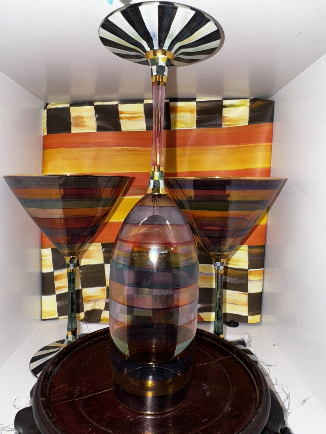 MACKENZIE CHILDS One Glass GELATIN STRADA Champagne Flute Hand Blown And Fumed